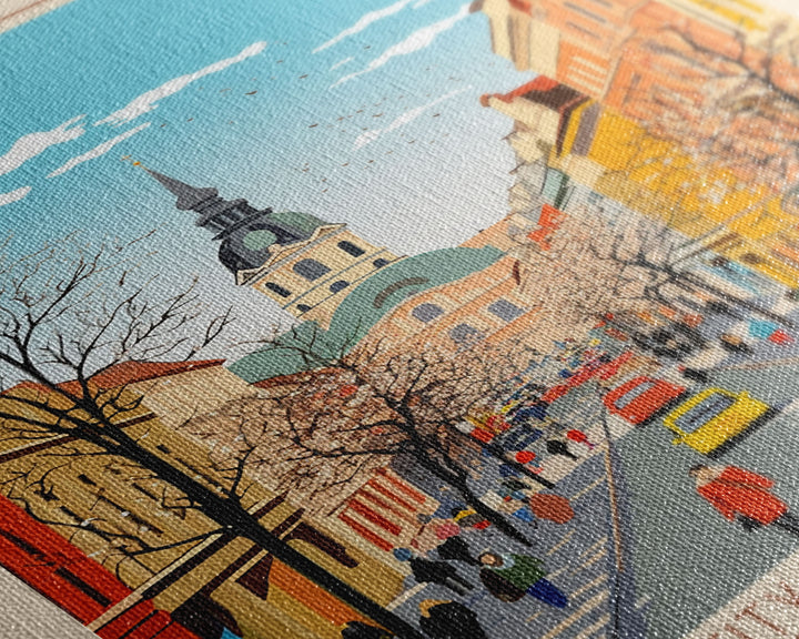 Ploiești Romania Travel Poster Framed Canvas Print, Midcentury Modern Art, Pop Art Wall Decor, Scenic Wall Art, Bedroom Decoration