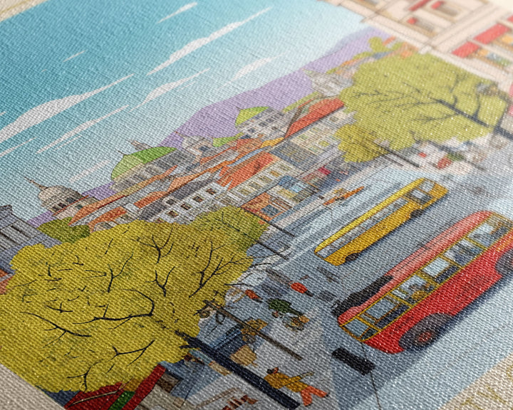 Plovdiv Bulgaria Travel Poster Framed Canvas Print, Midcentury Modern Art, Pop Art Wall Decor, Living Room Art, Home Decoration