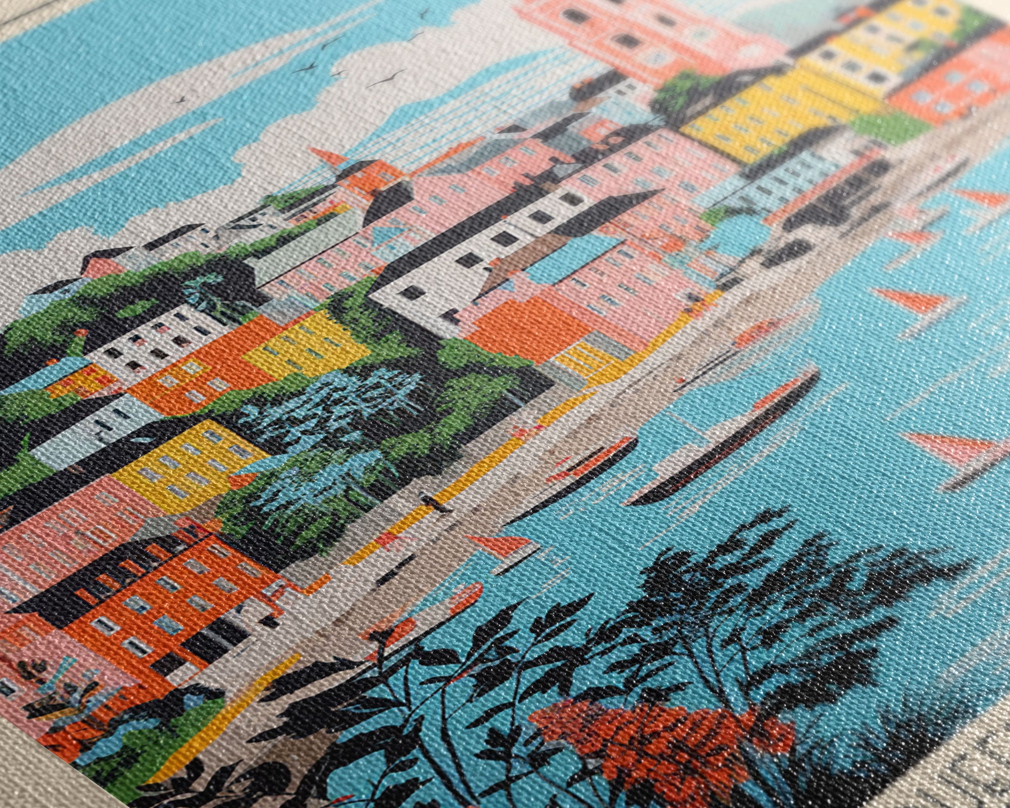 Plymouth United Kingdom Travel Poster Framed Canvas Print, Midcentury Modern Art, Pop Art Wall Decor, Scenic Bedroom Art, Office Decoration