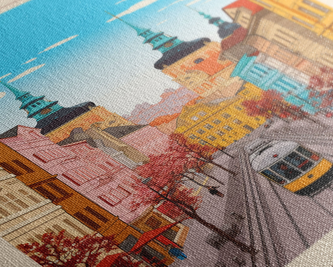 Plzeň Czech Republic Travel Poster Framed Canvas Print, Midcentury Modern Art, Pop Art Wall Decor, Scenic Living Room Art, Bedroom Decor