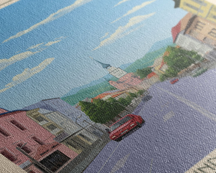 Poprad Slovakia Travel Poster Framed Canvas Print, Midcentury Modern Art, Pop Art Wall Decor, Scenic Wall Art, Living Room Decoration, Office Art