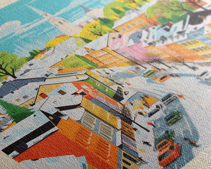 Pori Finland Travel Poster Framed Canvas Print, Midcentury Modern Art, Pop Art Wall Decor, Home Decor, Vacation Gift, Bedroom Art