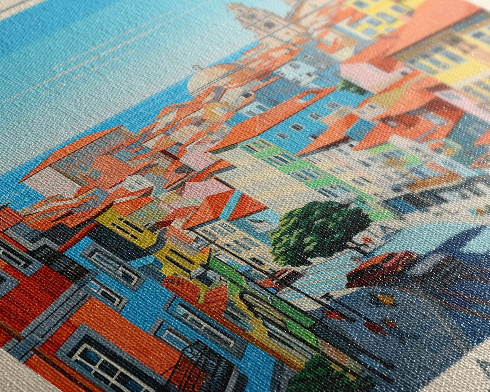 Porto Portugal Travel Poster Framed Canvas Print, Midcentury Modern Art, Pop Art Wall Decor, Scenic Wall Art, Living Room Decoration, Office Gift