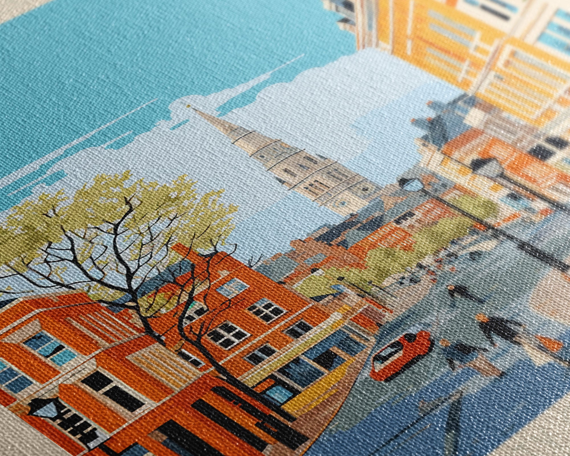 Portsmouth United Kingdom Travel Poster Framed Canvas Print, Midcentury Modern Art, Pop Art Wall Decor, Scenic Wall Art, Bedroom Decoration