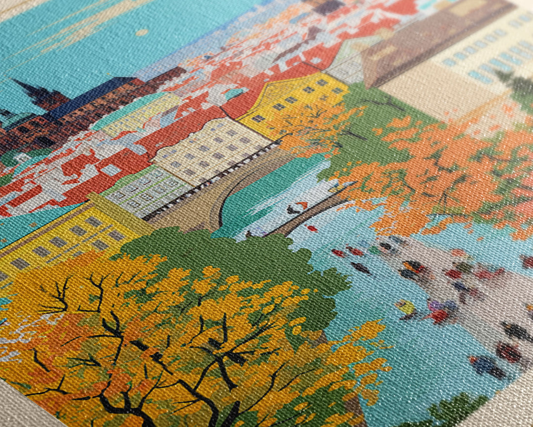 Prague Czech Republic Travel Poster Framed Canvas Print, Vintage Style, Pop Art Home Decor, Scenic Wall Art, Bedroom Decoration, Office Gift