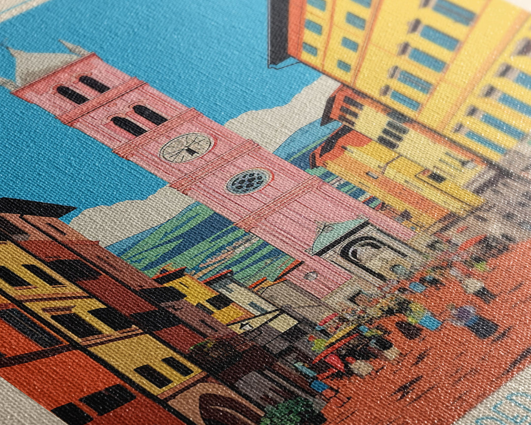 Prato Italy Travel Poster Framed Canvas Print, Midcentury Modern Art, Pop Art Wall Decor, Home Decor, Vacation Gift, Office Art