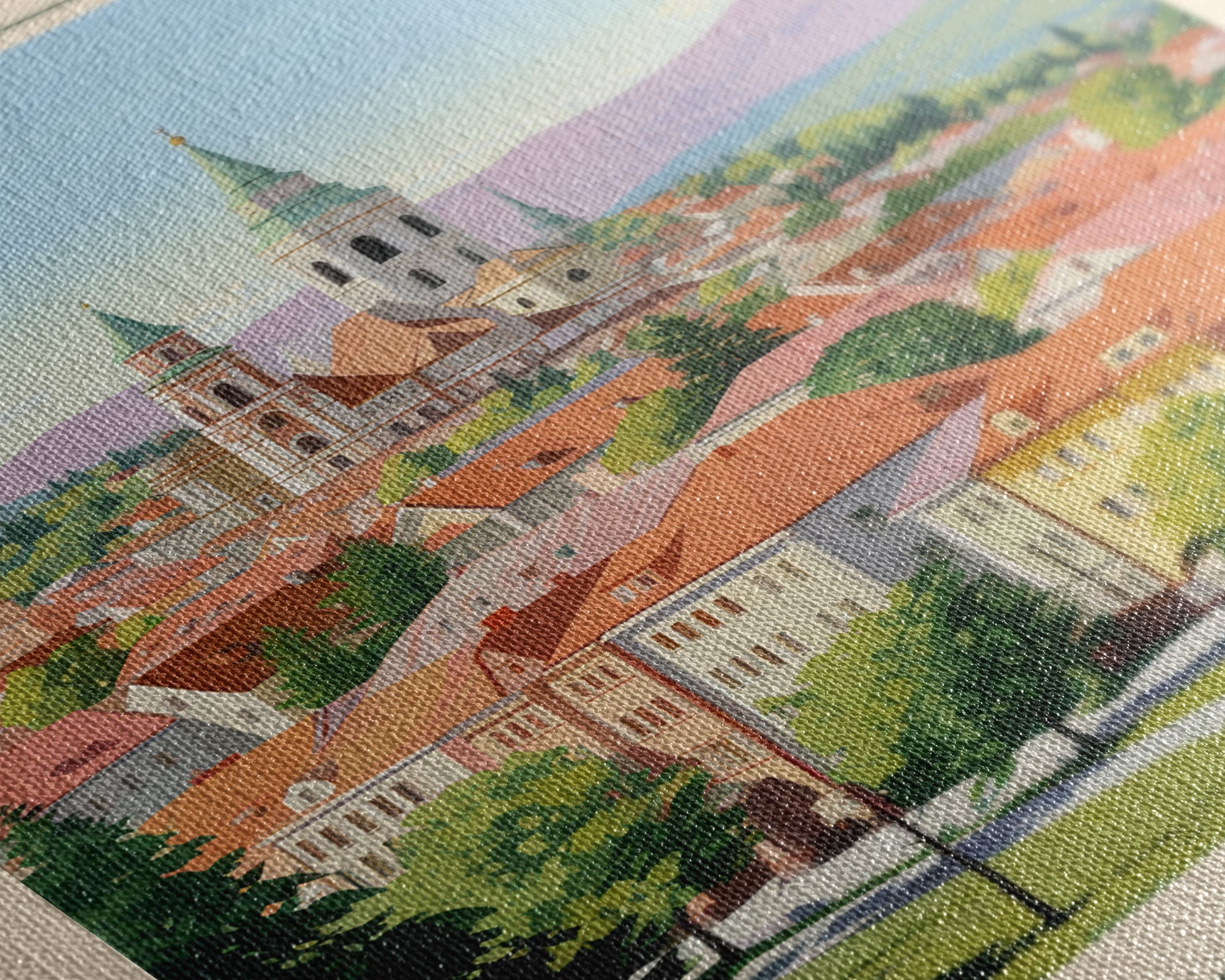 Prešov Slovakia Travel Poster Framed Canvas Print, Midcentury Modern Art, Pop Art Wall Decor, Scenic Living Room Art, Bedroom Gift