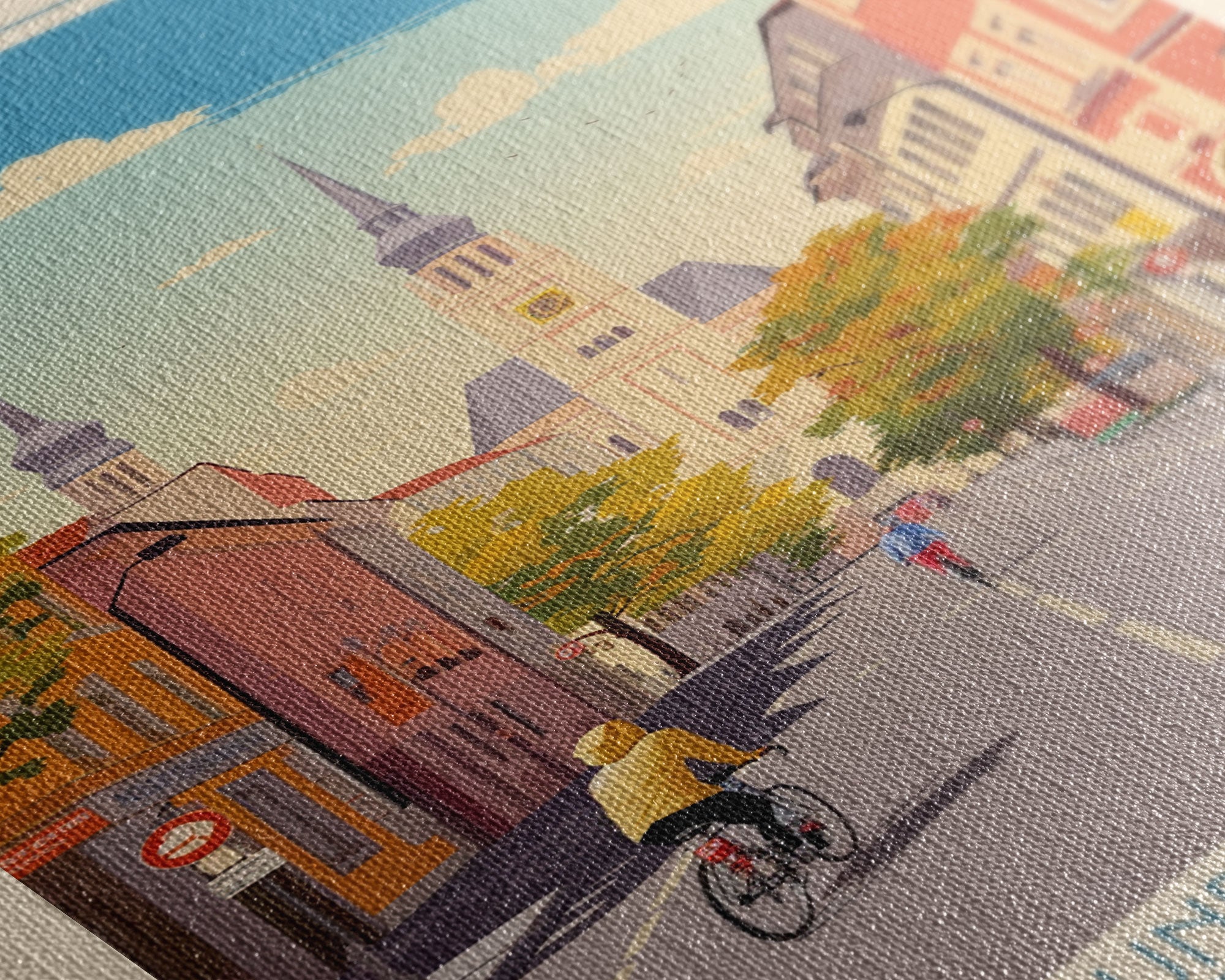 Prievidza Slovakia Travel Poster Framed Canvas Print, Midcentury Modern Art, Pop Art Wall Decor, Scenic Wall Art, Living Room Decoration, Office Art