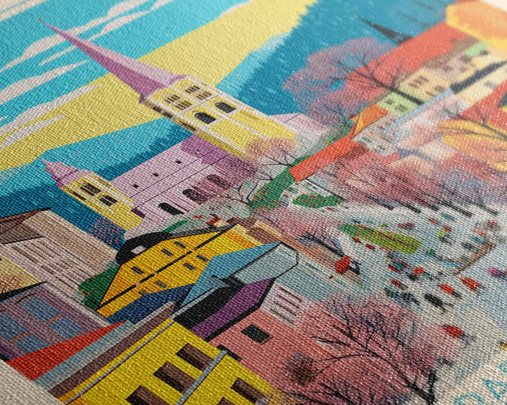 Prijedor Bosnia and Herzegovina Travel Poster Framed Canvas Print, Midcentury Modern Art, Pop Art Wall Decor, Home Decor, Vacation Gift, Bedroom Art