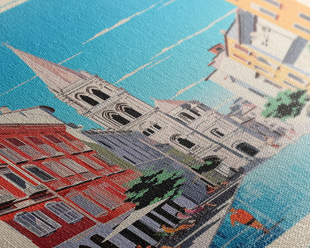 Pula Croatia Travel Poster Framed Canvas Print, Midcentury Modern Art, Pop Art Wall Decor, Scenic Wall Art, Living Room Decoration, Office Gift