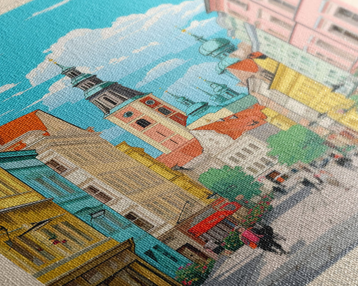 Radom Poland Travel Poster Framed Canvas Print, Midcentury Modern Art, Pop Art Wall Decor, Scenic Living Room Art, Bedroom Decor