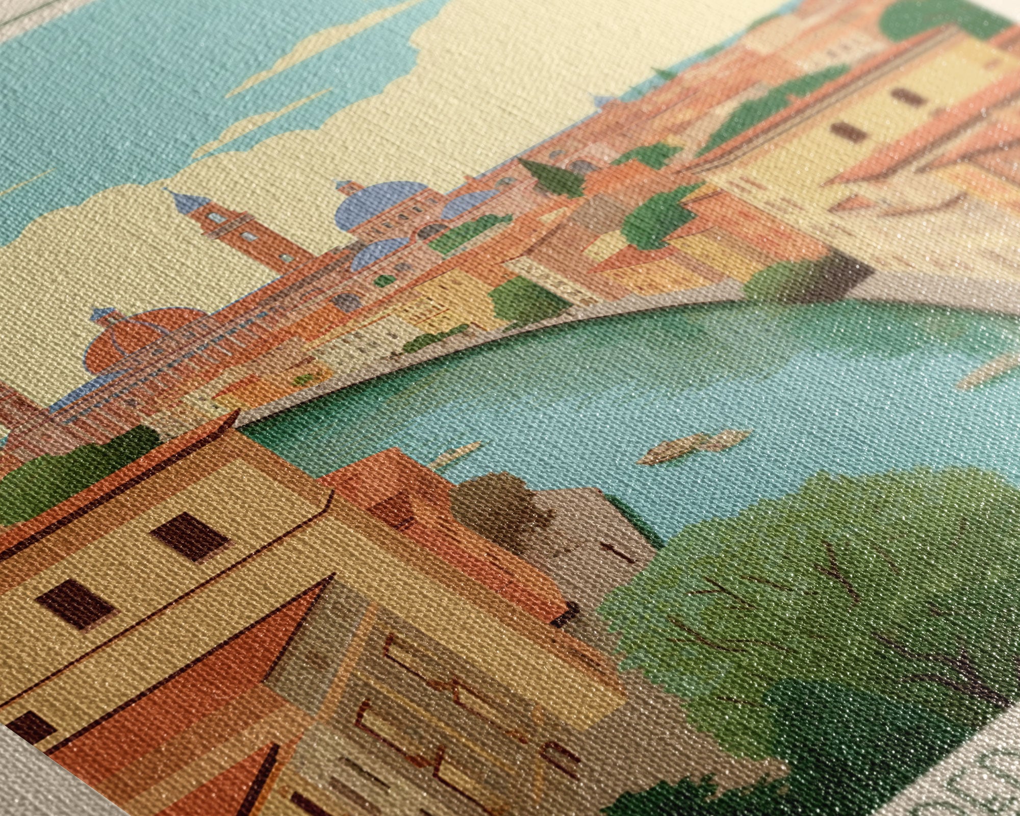 Ravenna Italy Travel Poster Framed Canvas Print, Midcentury Modern Art, Pop Art Wall Decor, Home Decor, Vacation Gift, Office Art