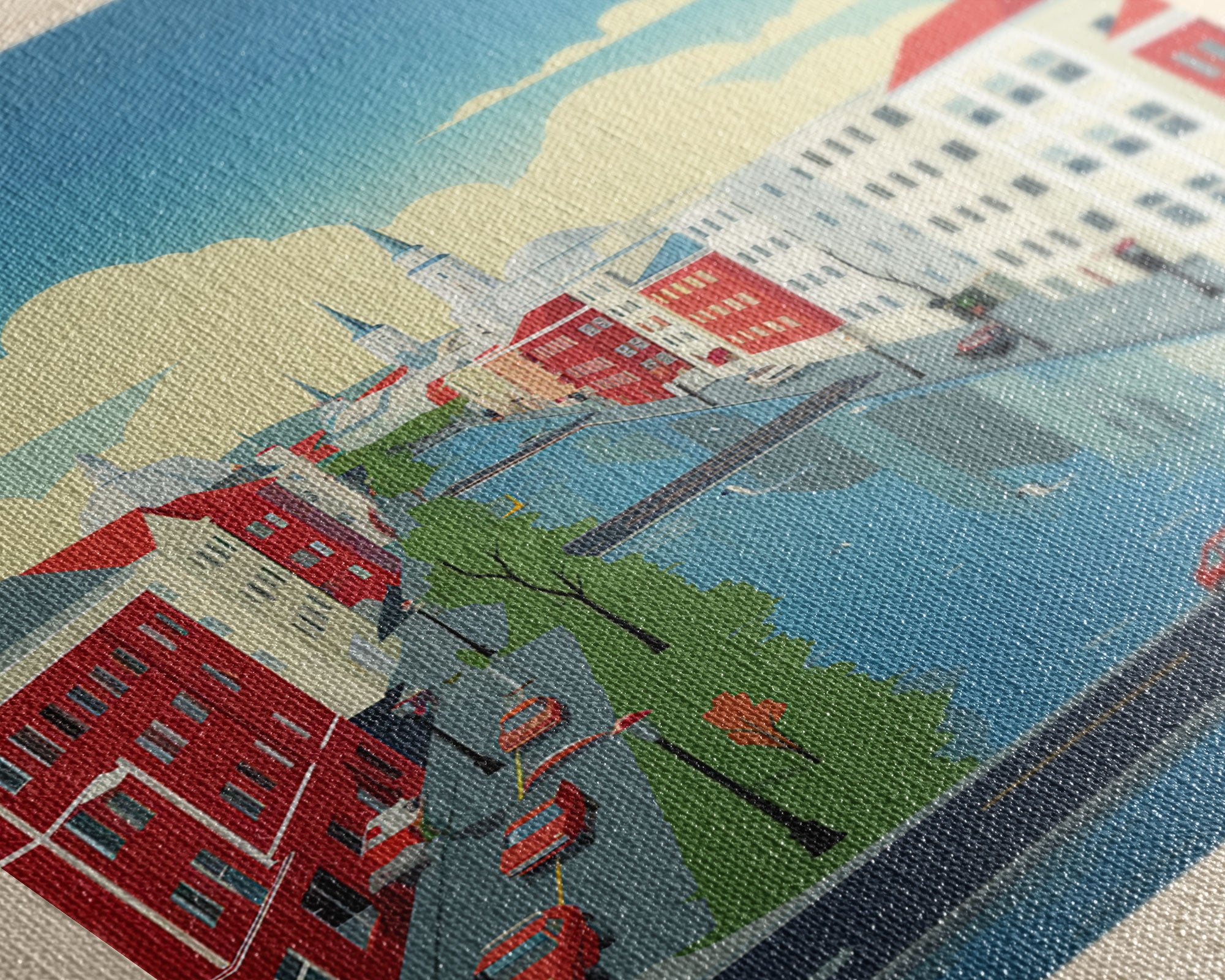 Reykjavik Iceland Travel Poster Framed Canvas Print, Midcentury Modern Art, Pop Art Wall Decor, Scenic Wall Art, Bedroom Decoration