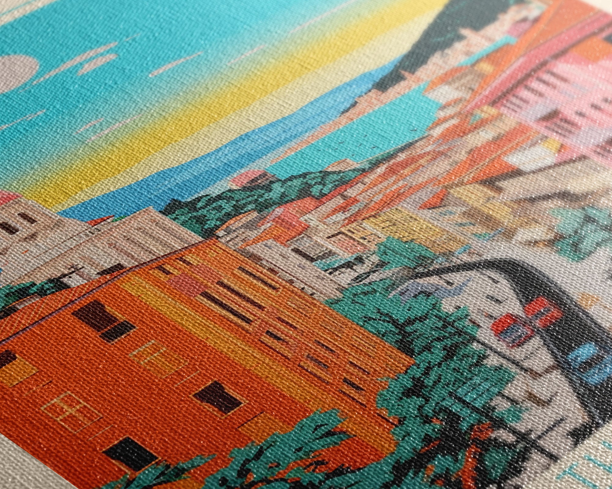 Rijeka Croatia Travel Poster Framed Canvas Print, Midcentury Modern Art, Pop Art Wall Decor, Scenic Wall Art, Living Room Decoration, Office Art