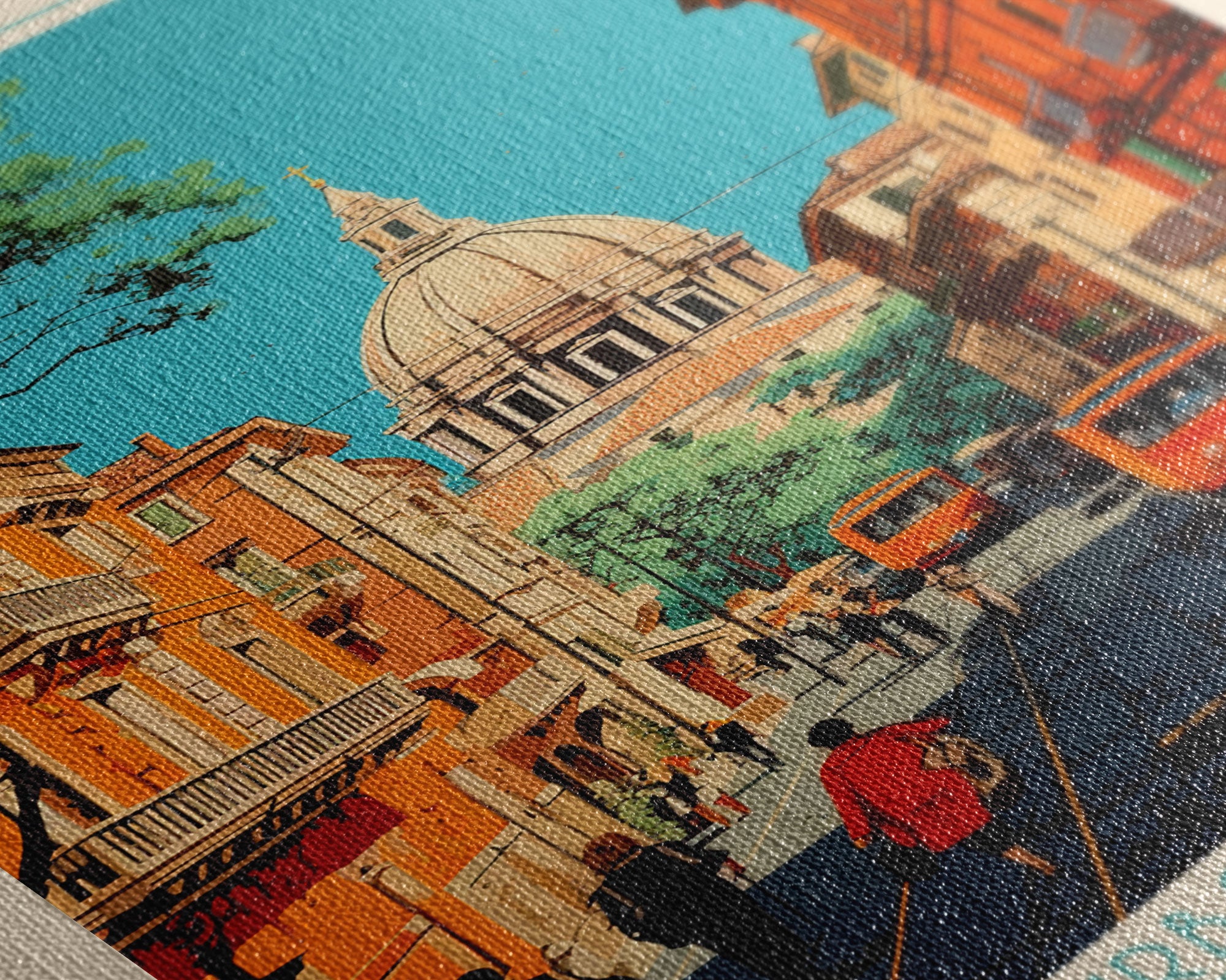 Rome Italy Travel Poster Framed Canvas Print, Midcentury Modern Art, Pop Art Wall Decor, Home Decor, Vacation Gift, Office Art