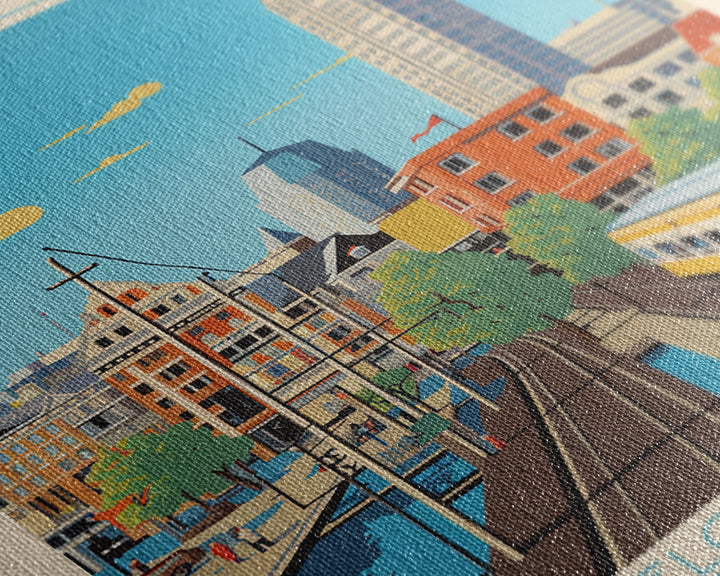 Rotterdam Netherlands Travel Poster Framed Canvas Print, Midcentury Modern Art, Pop Art Wall Decor, Home Decor, Vacation Gift, Bedroom Art