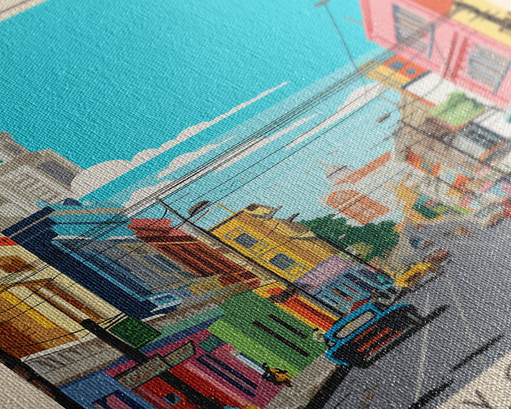 Rustavi Georgia Travel Poster Framed Canvas Print, Midcentury Modern Art, Pop Art Wall Decor, Scenic Wall Art, Bedroom Decoration