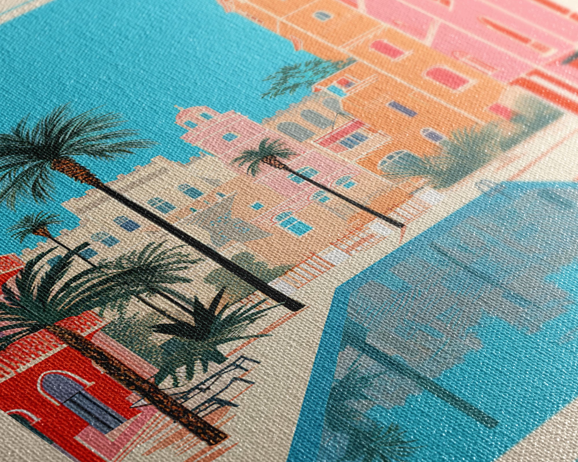 Sabadell Spain Travel Poster Framed Canvas Print, Midcentury Modern Art, Pop Art Wall Decor, Home Decor, Vacation Gift, Office Art