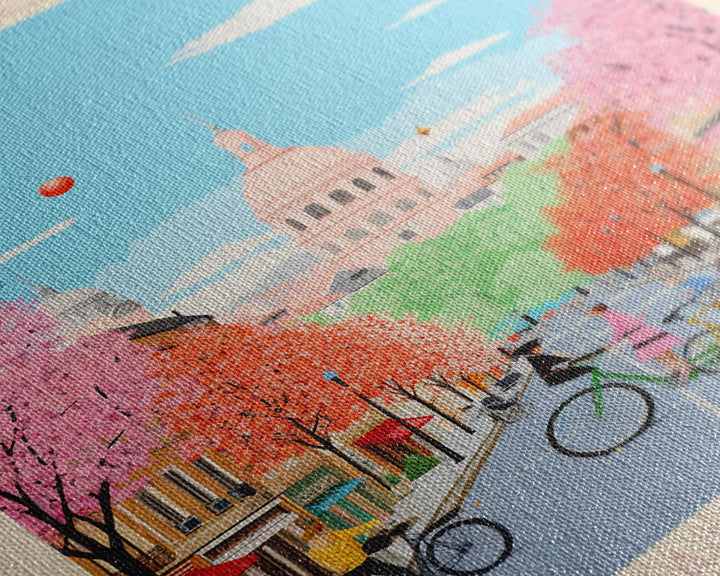 Saint-Étienne France Travel Poster Framed Canvas Print, Midcentury Modern Art, Pop Art Wall Decor, Living Room Art, Vacation Gift