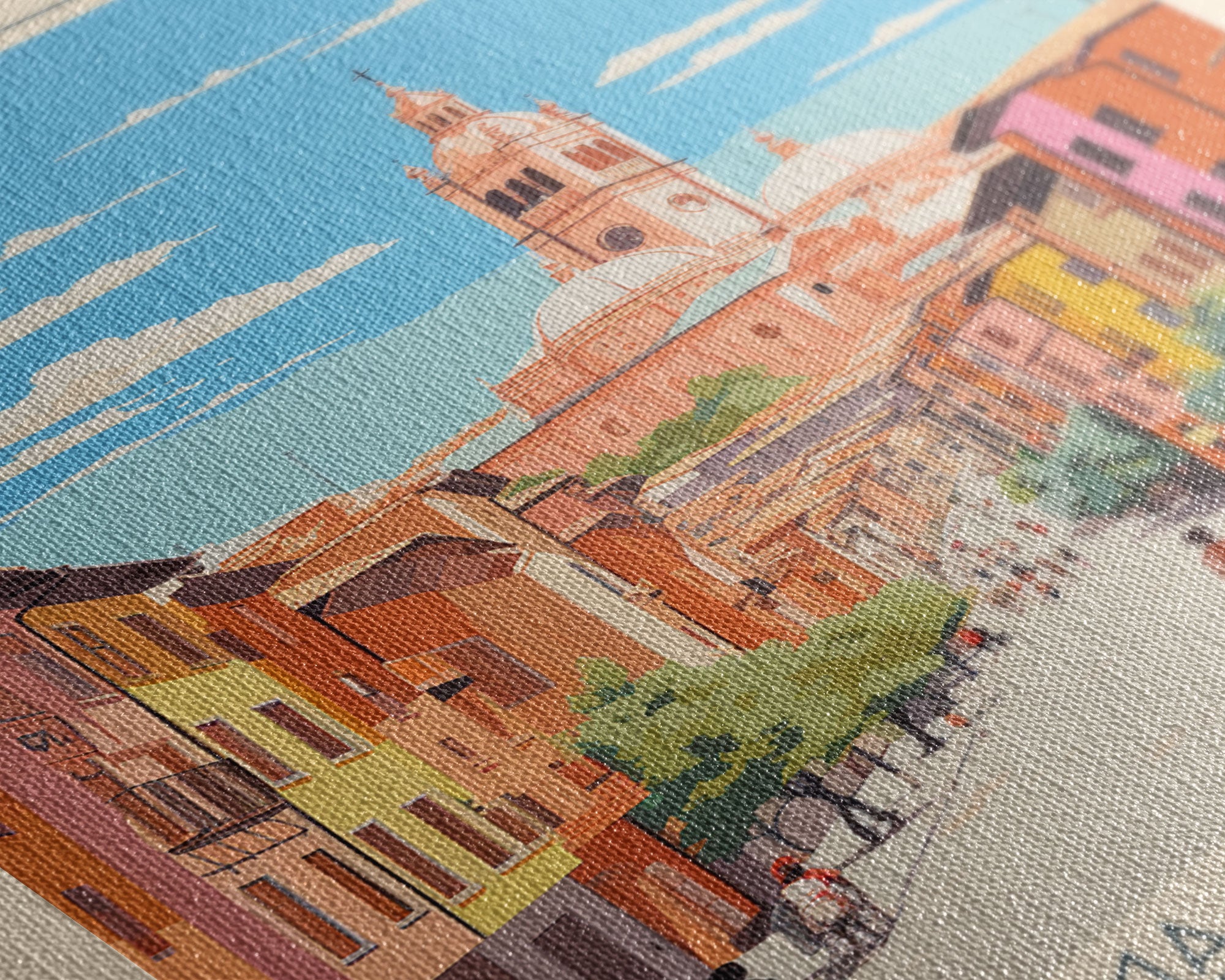 Salamanca Spain Travel Poster Framed Canvas Print, Midcentury Modern Art, Pop Art Wall Decor, Scenic Wall Art, Bedroom Decoration