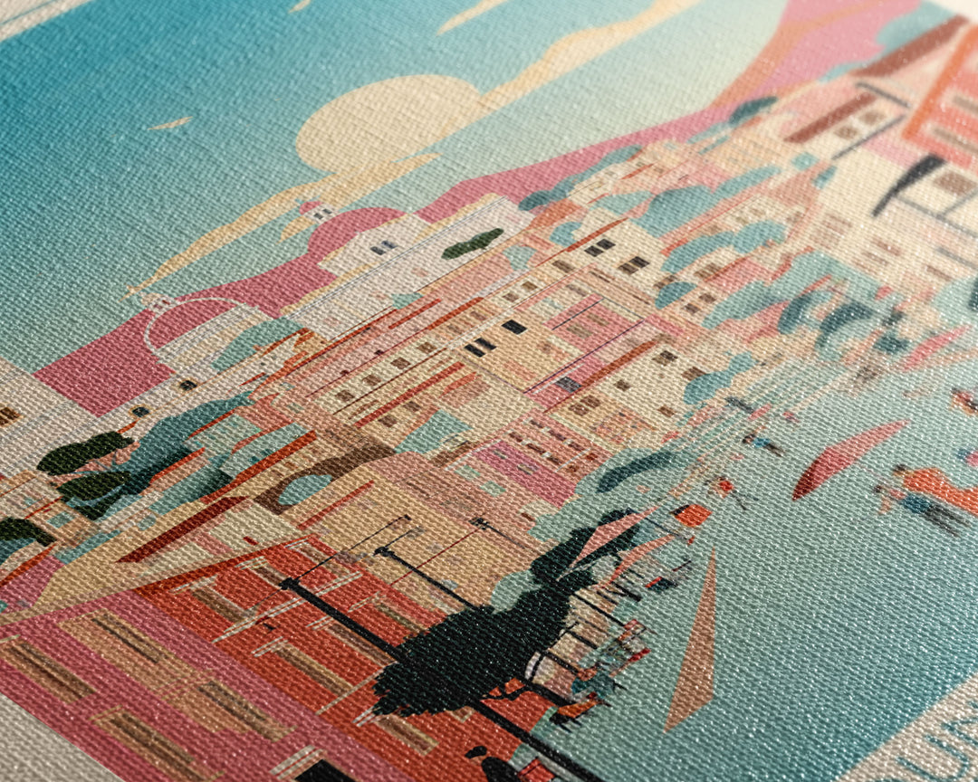 Salerno Italy Travel Poster Framed Canvas Print, Midcentury Modern Art, Pop Art Wall Decor, Home Decor, Office Gift, Living Room Art