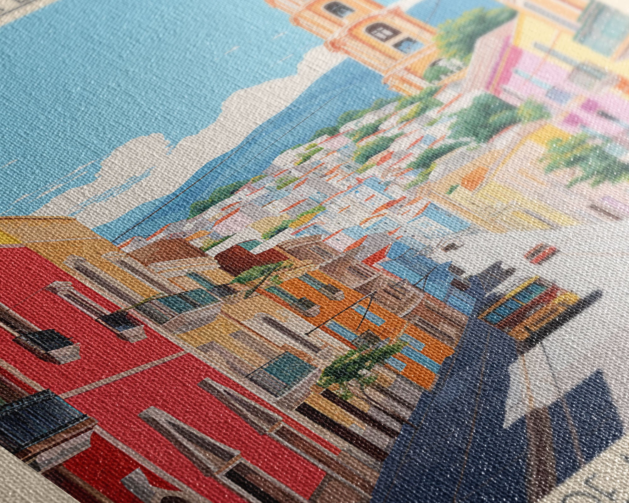 San Cristóbal de La Laguna Spain Travel Poster Framed Canvas Print, Midcentury Modern Art, Pop Art Wall Decor, Bedroom Decor, Scenic Art