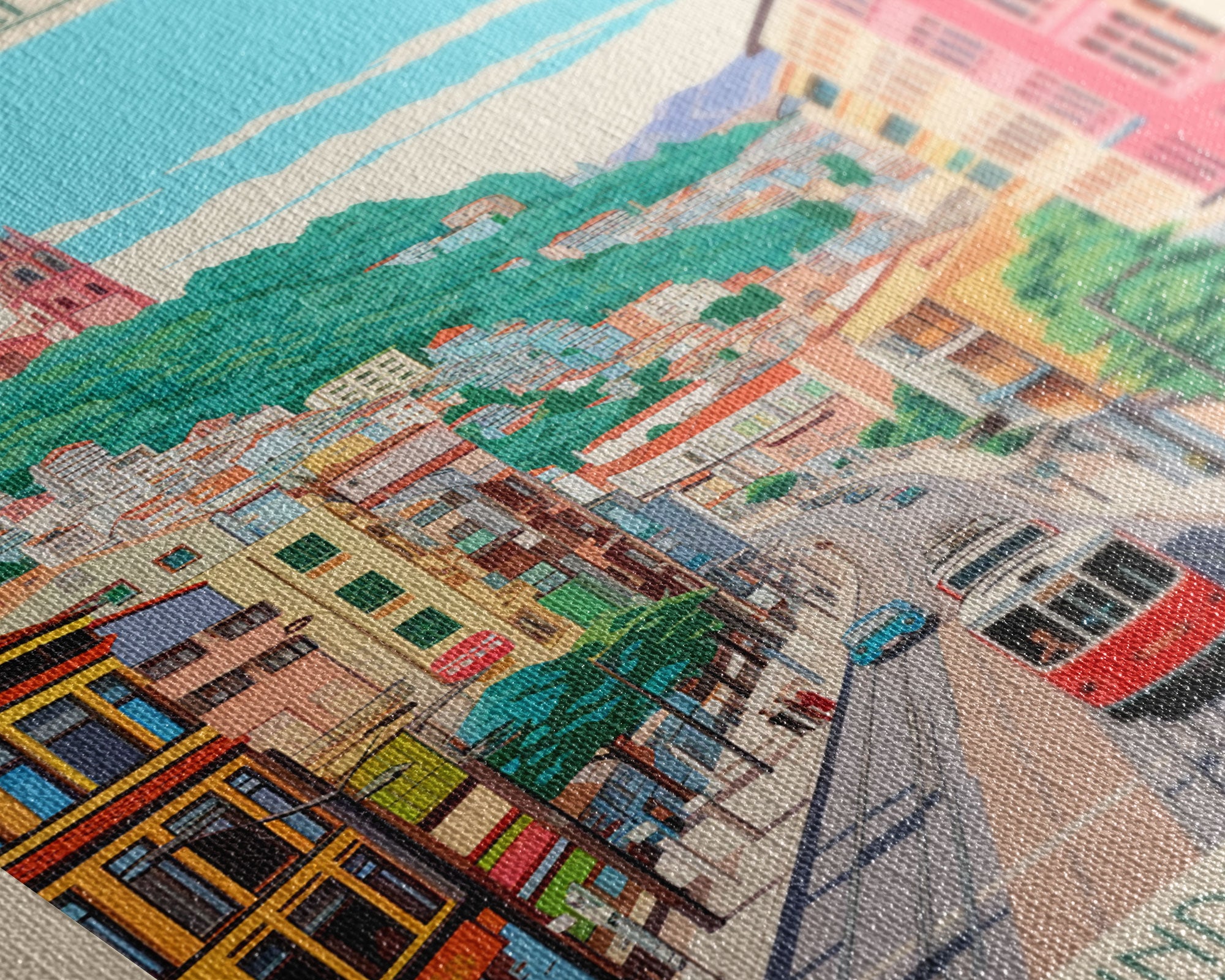 San Sebastian Spain Travel Poster Framed Canvas Print, Midcentury Modern Art, Pop Art Wall Decor, Home Decor, Office Art