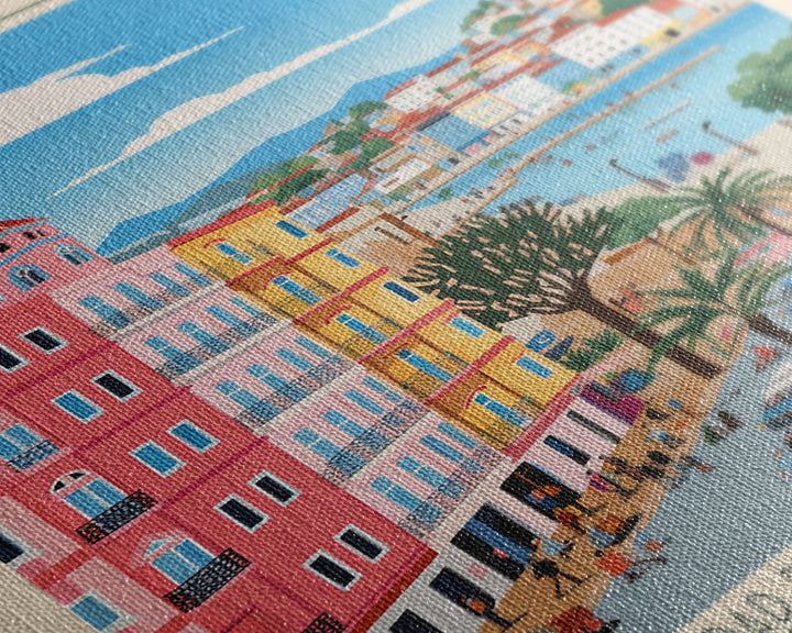 Santander Spain Travel Poster Framed Canvas Print, Midcentury Modern Art, Pop Art Wall Decor, Scenic Wall Art, Vacation Gift