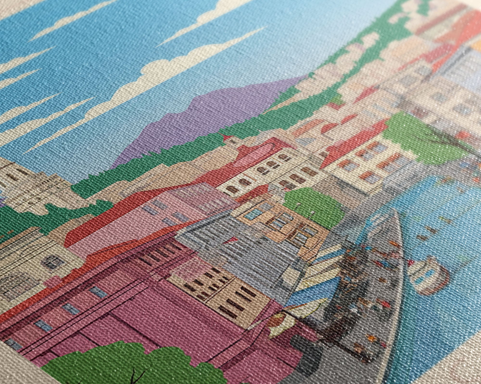 Sarajevo Bosnia and Herzegovina Travel Poster Framed Canvas Print, Midcentury Modern Art, Pop Art Wall Decor, Home Decor, Office Decoration