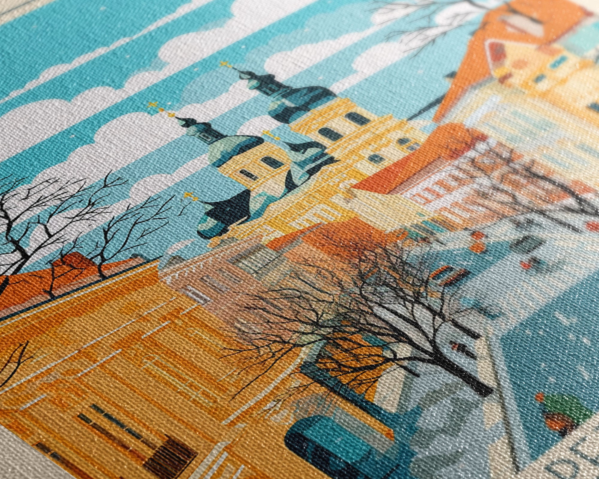 Saratov Russia Travel Poster Framed Canvas Print, Midcentury Modern Art, Pop Art Wall Decor, Home Decor, Vacation Gift