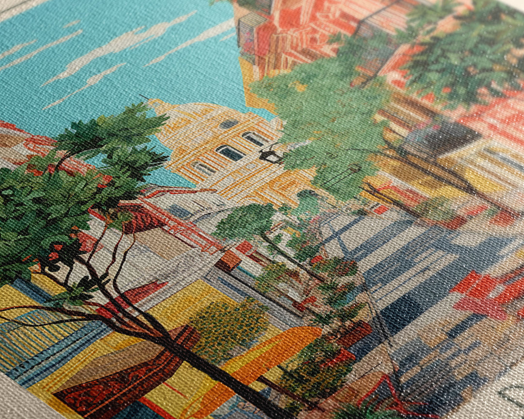 Seville Spain Travel Poster Framed Canvas Print, Midcentury Modern Art, Pop Art Wall Decor, Living Room Art, Home Decoration