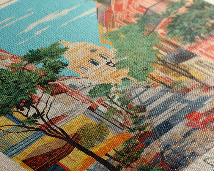 Seville Spain Travel Poster Framed Canvas Print, Midcentury Modern Art, Pop Art Wall Decor, Living Room Art, Home Decoration