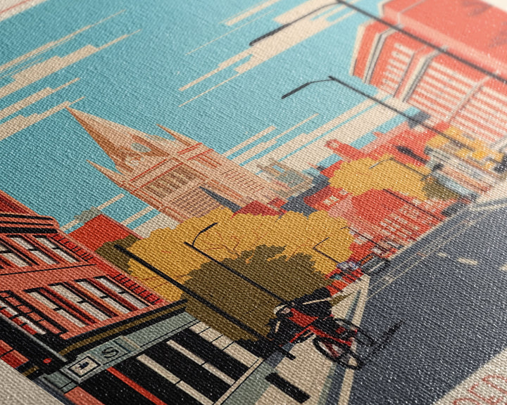 Sheffield United Kingdom Travel Poster Framed Canvas Print, Midcentury Modern Art, Pop Art Wall Decor, Home Decor, Vacation Gift, Office Art