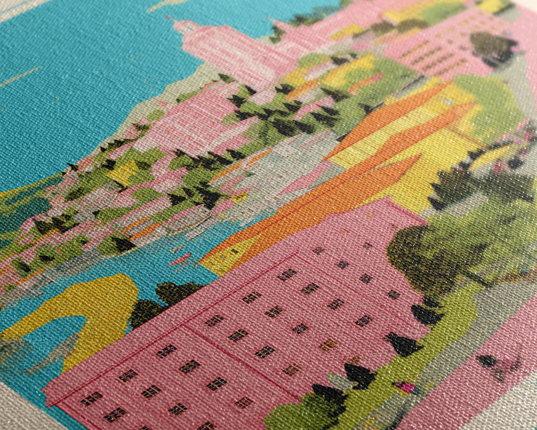 Shkodër Albania Travel Poster Framed Canvas Print, Midcentury Modern Art, Pop Art Wall Decor, Scenic Wall Art, Bedroom Decoration