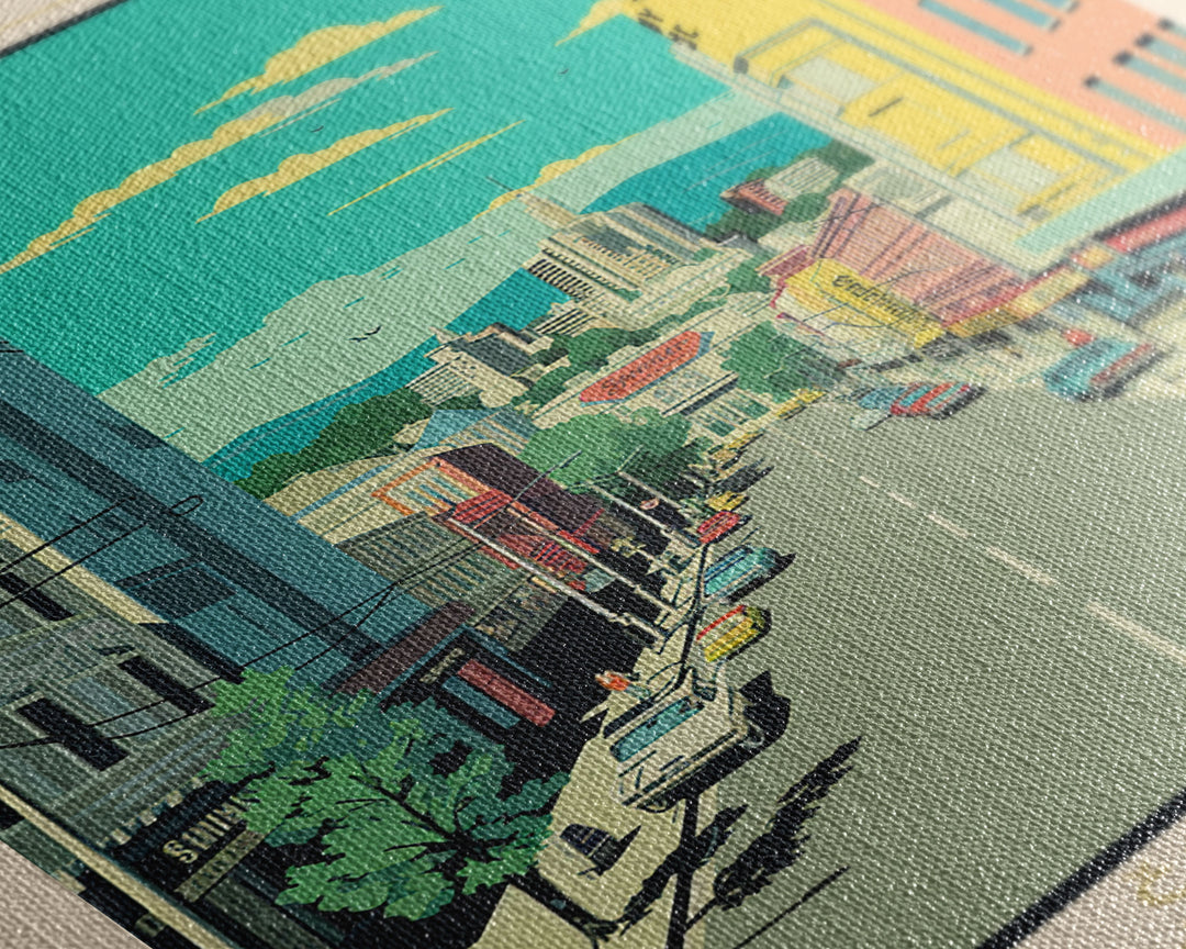 Shumen Bulgaria Travel Poster Framed Canvas Print, Midcentury Modern Art, Pop Art Wall Decor, Home Decor, Office Decoration, Scenic Art