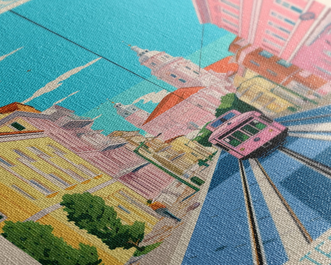 Slavonski Brod Croatia Travel Poster Framed Canvas Print, Midcentury Modern Art, Pop Art Wall Decor, Home Decor, Office Decoration