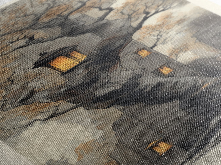 Dwarven Forge with Molten Gold Glow Framed Canvas Print, Fantasy Art, Large Art Print, Living Room Decor, Oil Painting, Mythic, FAN-1x3-54