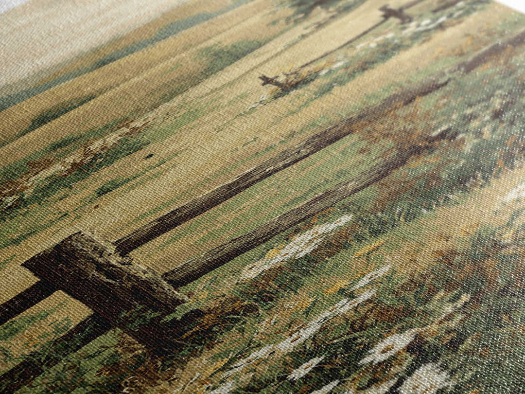 Country Landscape with Fence and Rolling Hills Canvas Print, Farmhouse Art, Floral Wall Art, Farmhouse Decor, Fine Art, Harvest, FAR-1x3-26