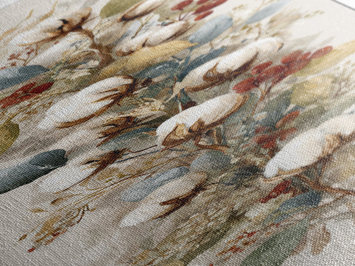 Farmhouse Wreath of Cotton Stems and Eucalyptus Canvas Print, Farmhouse Art, Textured Painting, Farmhouse Decor, Harvest, FAR-1x3-32