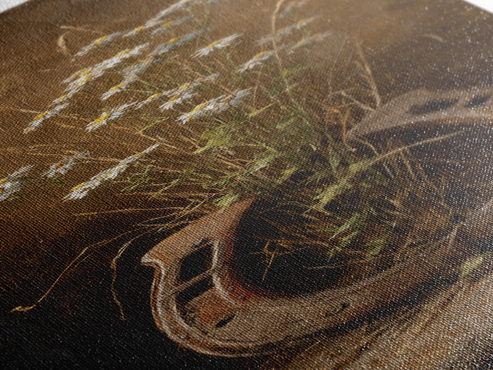 Weathered Horseshoe and Wildflowers Canvas Print, Farmhouse Art, Digital Print, Farmhouse Decor, Oil Painting, Harvest, FAR-1x3-33
