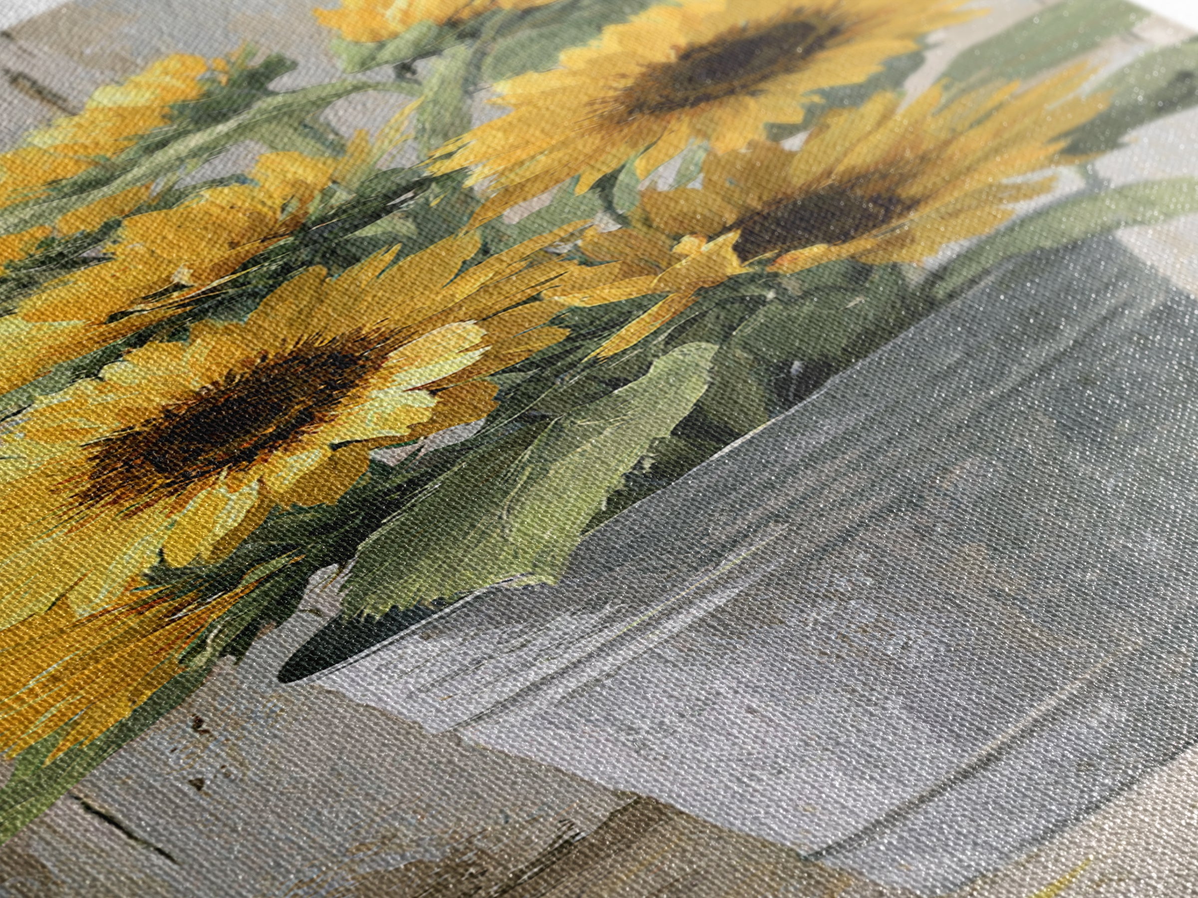 Sunflowers in a Galvanized Metal Bucket Canvas Print, Farmhouse Art, Digital Art, Farmhouse Decor, Oil Painting, Harvest, FAR-1x3-39