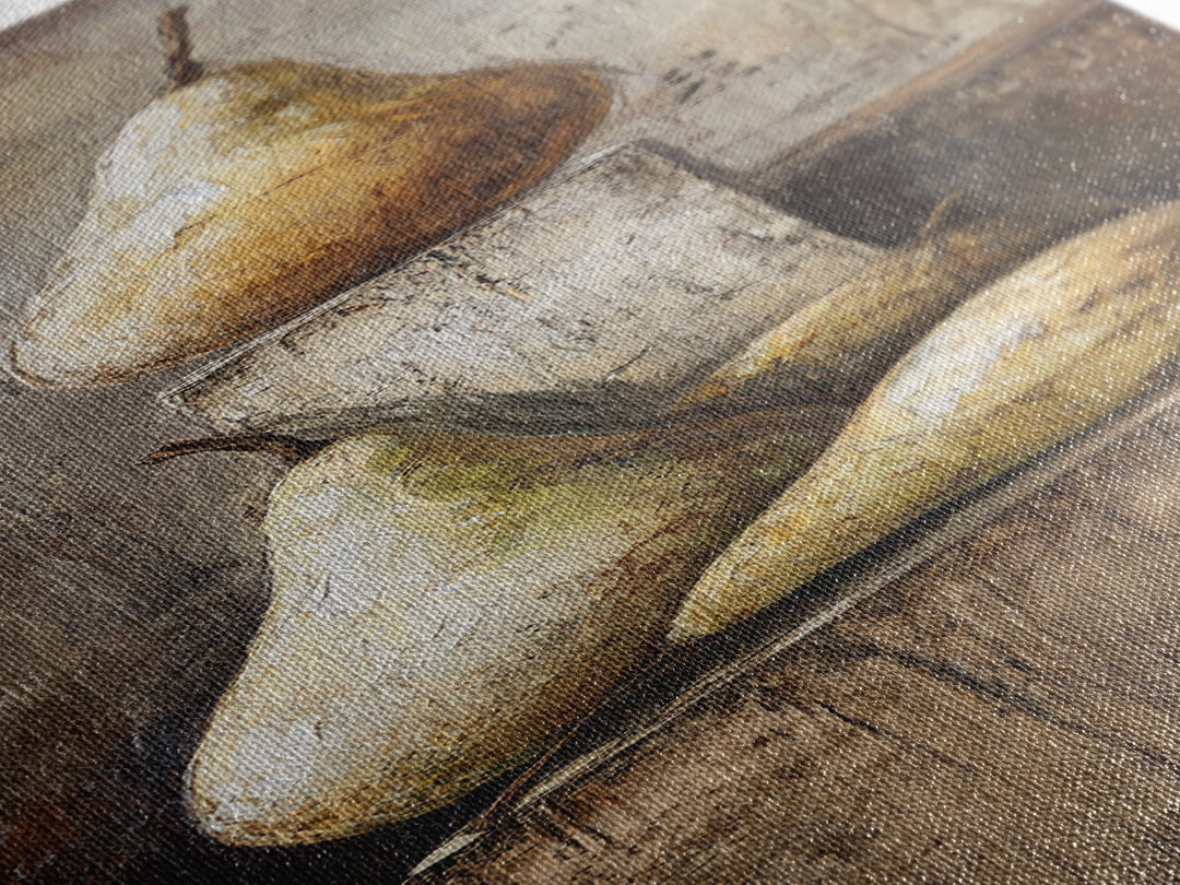 Rustic Pear Still Life on Plank Wood Canvas Print, Farmhouse Art, Digital Print, Farmhouse Decor, Oil Painting, Harvest, FAR-1x3-55