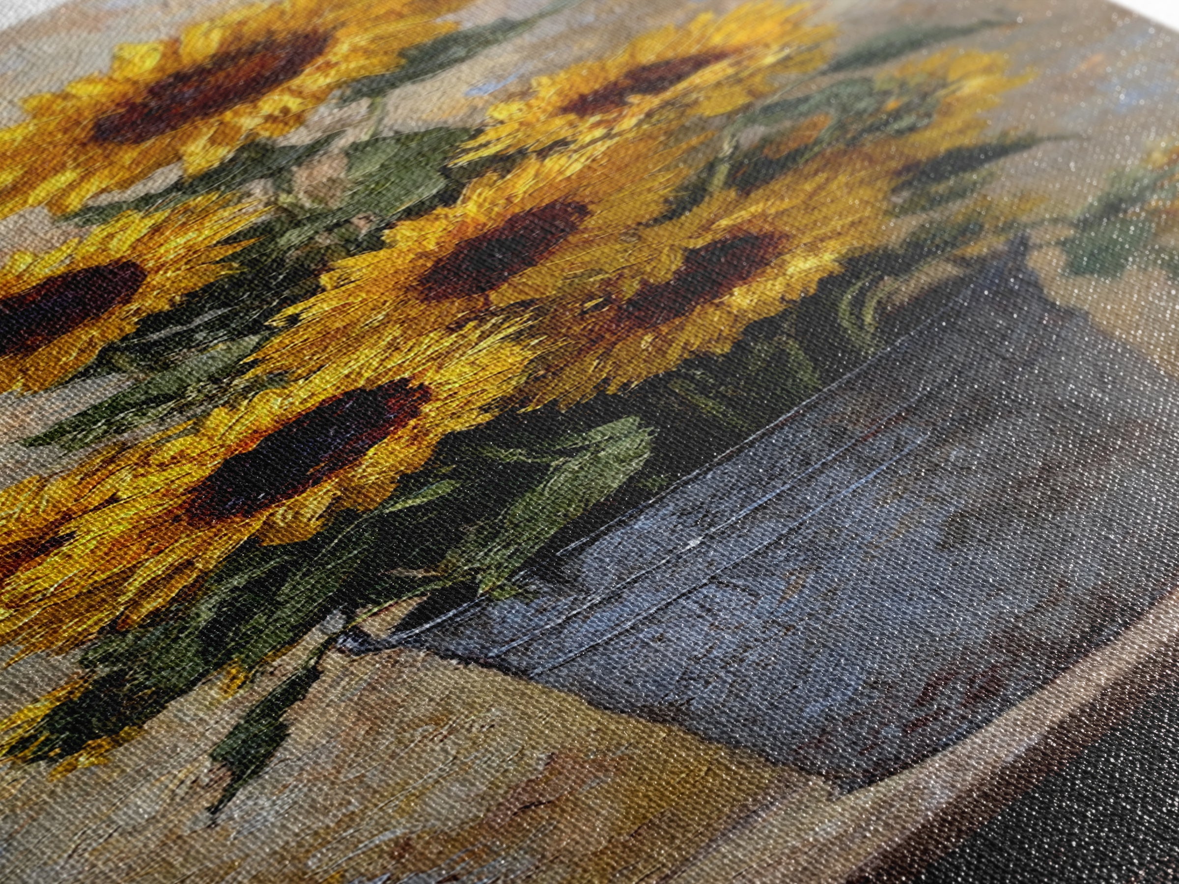 Sunflowers in a Galvanized Metal Bucket Framed Canvas Print, Farmhouse Art, Landscape Painting, Farmhouse Decor, Harvest, FAR-1x3-87