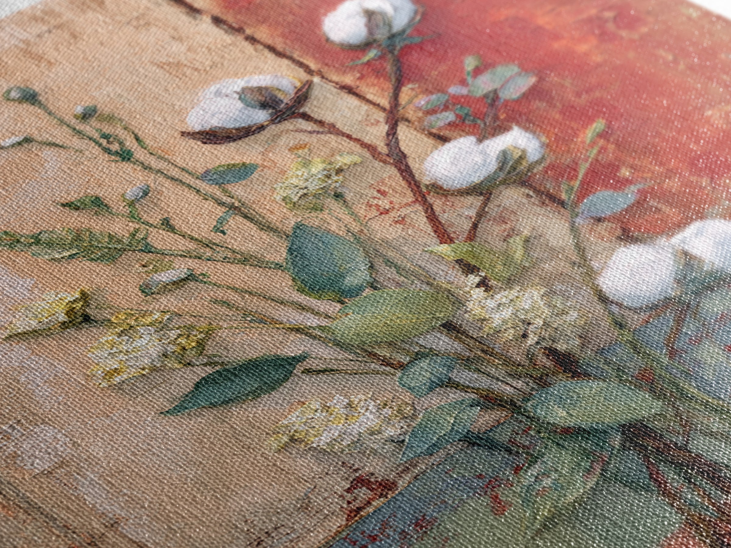 Farmhouse Wreath of Cotton Stems and Eucalyptus Framed Canvas Print, Farmhouse Art, Art Print, Farmhouse Decor, Harvest, FAR-2x3-100