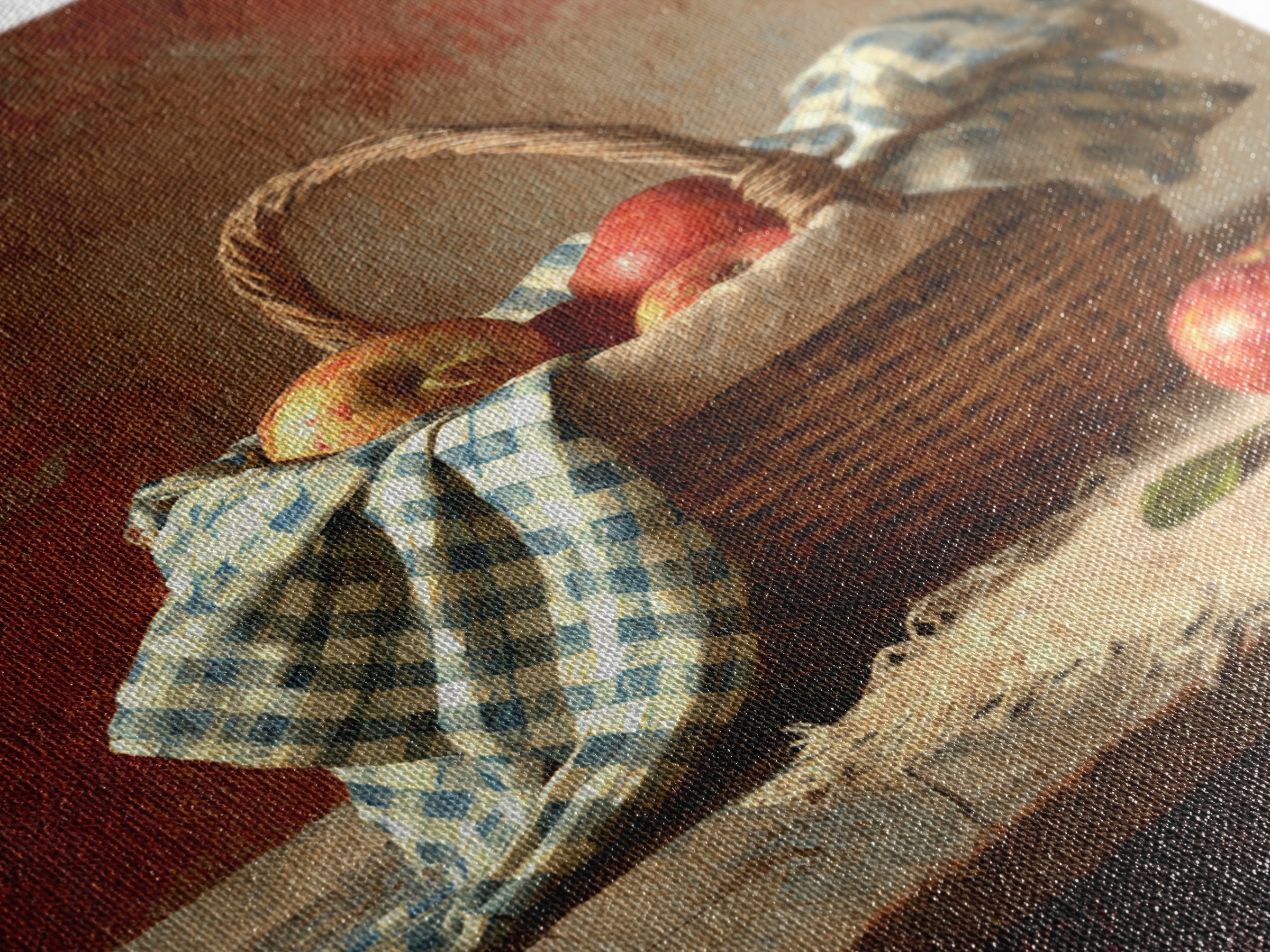 Apple Basket with Gingham Cloth Framed Canvas Print, Farmhouse Art, Neutral Decor, Farmhouse Decor, Fine Art, Harvest, FAR-2x3-19