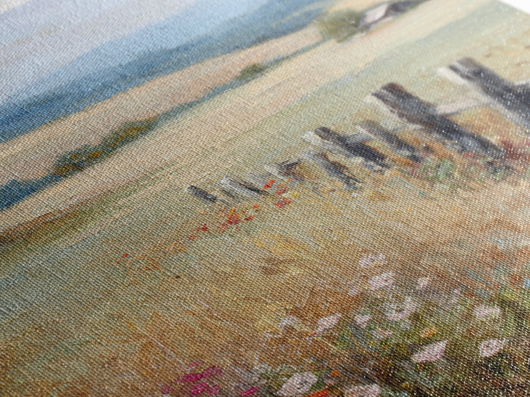 Country Landscape with Fence and Rolling Hills Framed Canvas Print, Farmhouse Art, Textured Painting, Farmhouse Decor, Harvest, FAR-2x3-22