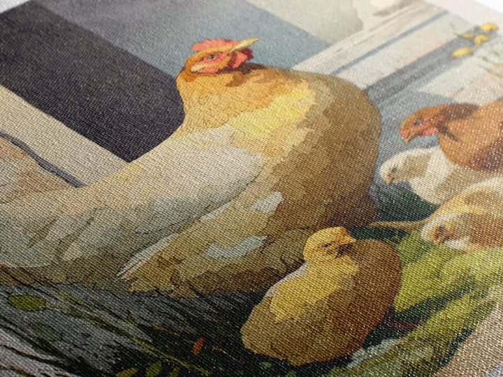 Chicken Family in a Garden Patch Canvas Print, Farmhouse Art, Art Print, Farmhouse Decor, Fine Art, Harvest, Digital Art, FAR-2x3-23