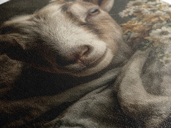 Goat Portrait with Playful Expression Framed Canvas Print, Farmhouse Art, Boho Decor, Farmhouse Decor, Fine Art, Harvest, FAR-2x3-26