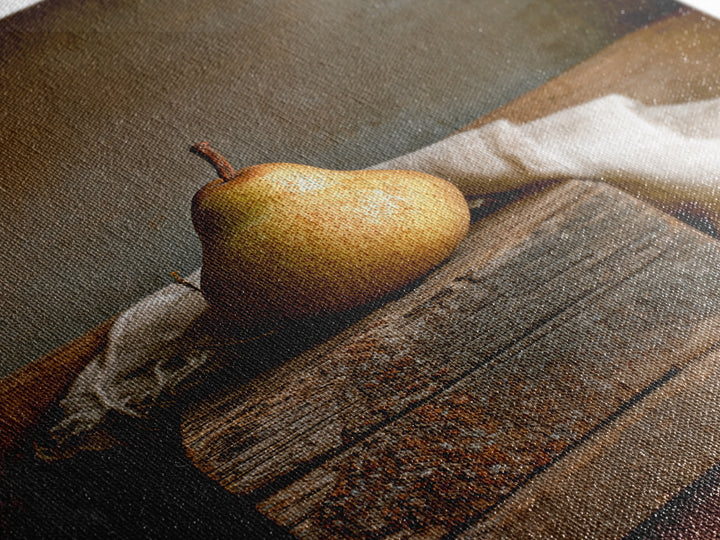 Rustic Pear Still Life on Plank Wood Canvas Print, Farmhouse Art, Fine Art Print, Farmhouse Decor, Watercolor Art, Harvest, FAR-2x3-27