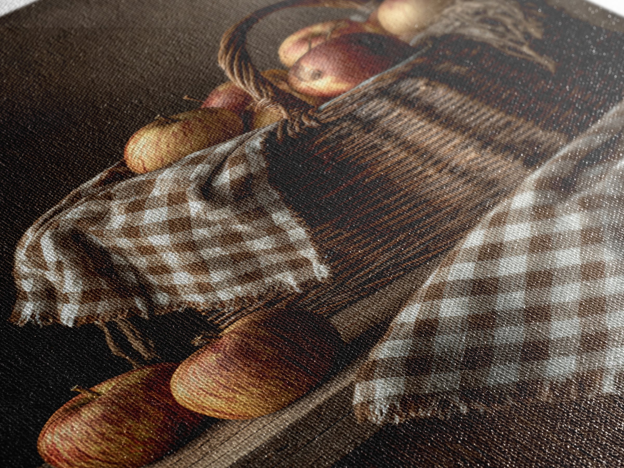 Apple Basket with Gingham Cloth Framed Canvas Print, Farmhouse Art, Contemporary Art, Farmhouse Decor, Fine Art, Harvest, FAR-2x3-43